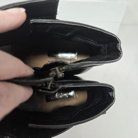 Halogen Womens 8.5 Boots Leather Black Ankle Booties Block Heel Strap Almond Toe - Picture 9 of 10